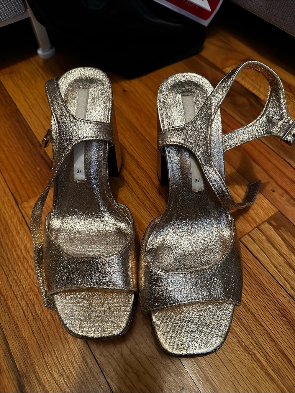 Zara Metallic Gold Block Heel Sandals